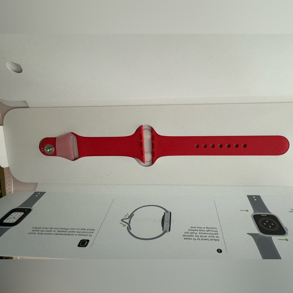 Apple iWatch 45mm Red Sport Band S /M Stainless Steel Pin. Works W/Any Apple